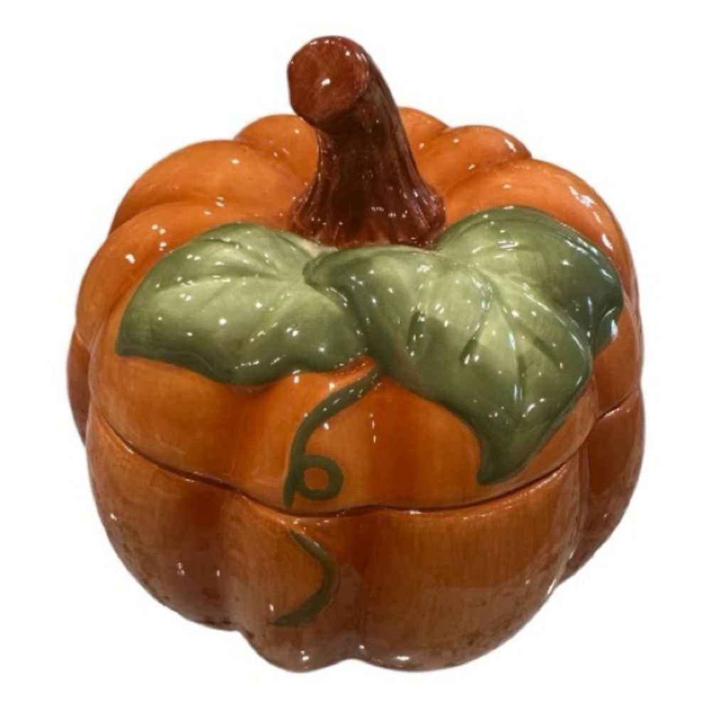 Ceramic Pumpkin Tureen Jar - Orange and Green